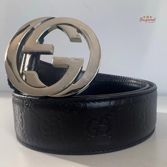 Authentic Gucci Guccissima Leather Silver Interlocking G Buckle Belt 80/32 - Picture 13 of 14
